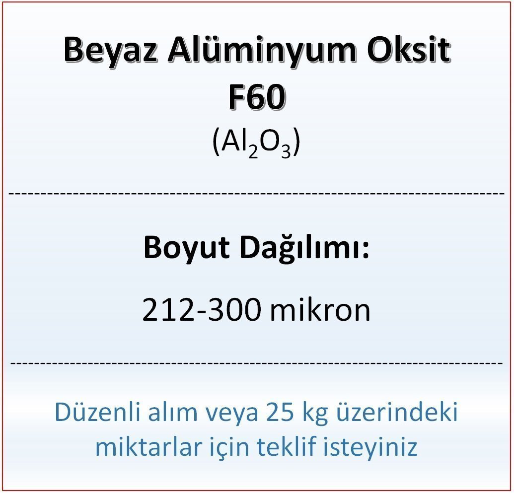 Alüminyum Oksit F60 - Al2O3 - 212-300mikron 5 kg