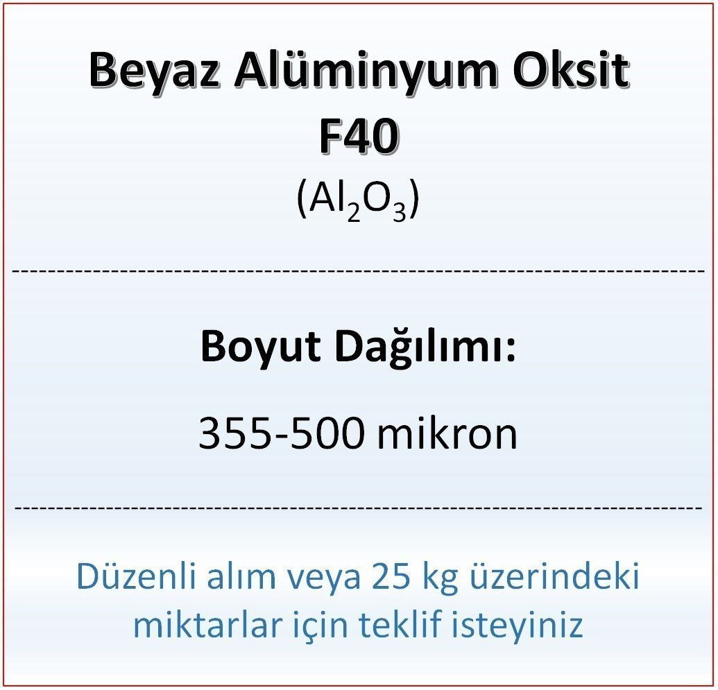 Alüminyum Oksit F40 - Al2O3 - 355-500mikron 25 kg