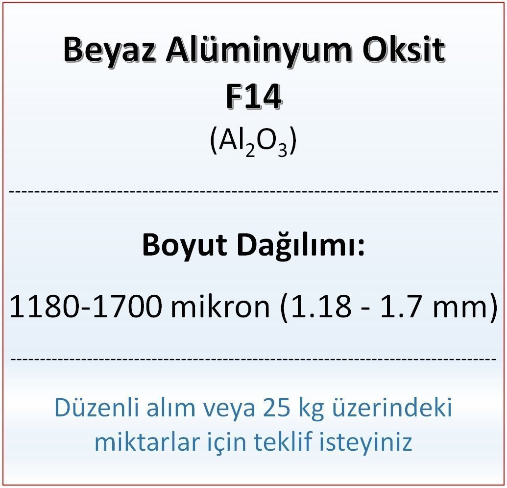 Alüminyum Oksit F14 - Al2O3 - 1180-1700mikron 500 gram