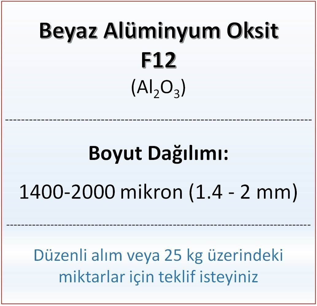 Alüminyum Oksit F12 - Al2O3 - 1400-2000mikron 25 kg