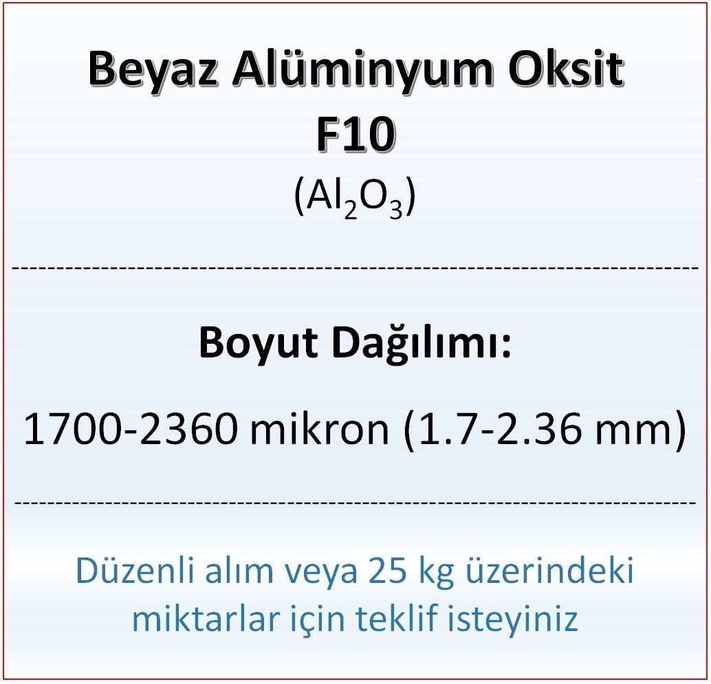 Alüminyum Oksit F10 - Al2O3 - 1700-2360mikron 25 kg