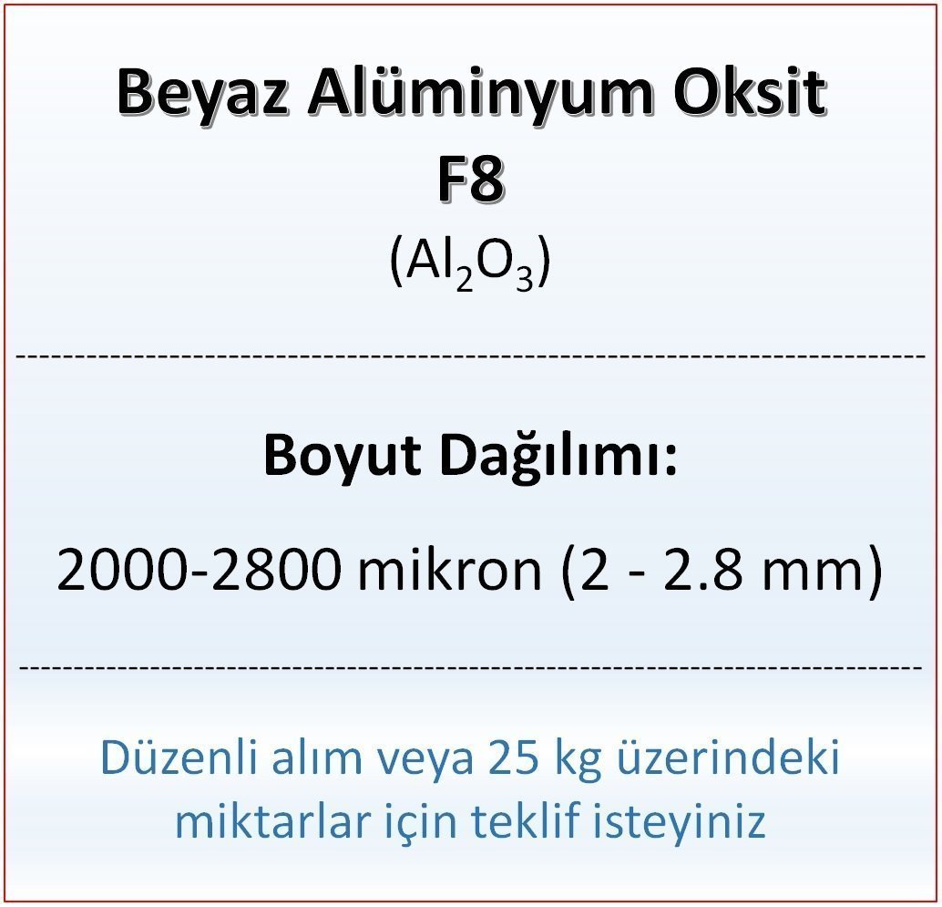 Alüminyum Oksit F8 - Al2O3 - 2000-2800mikron 1 kg