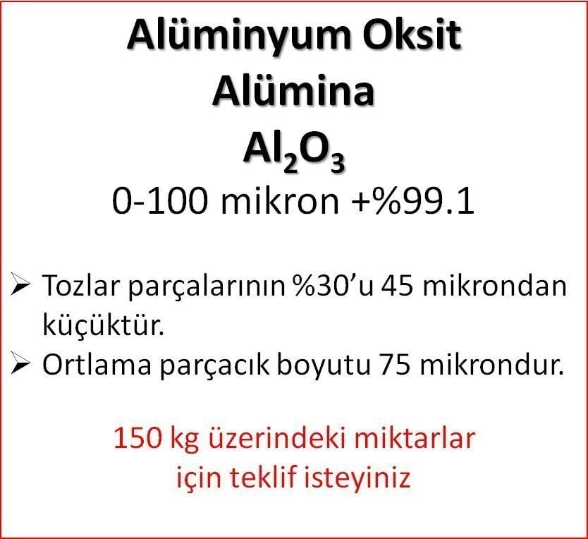 Alüminyum Oksit (Alümina) 0-100 mikron 50 kg